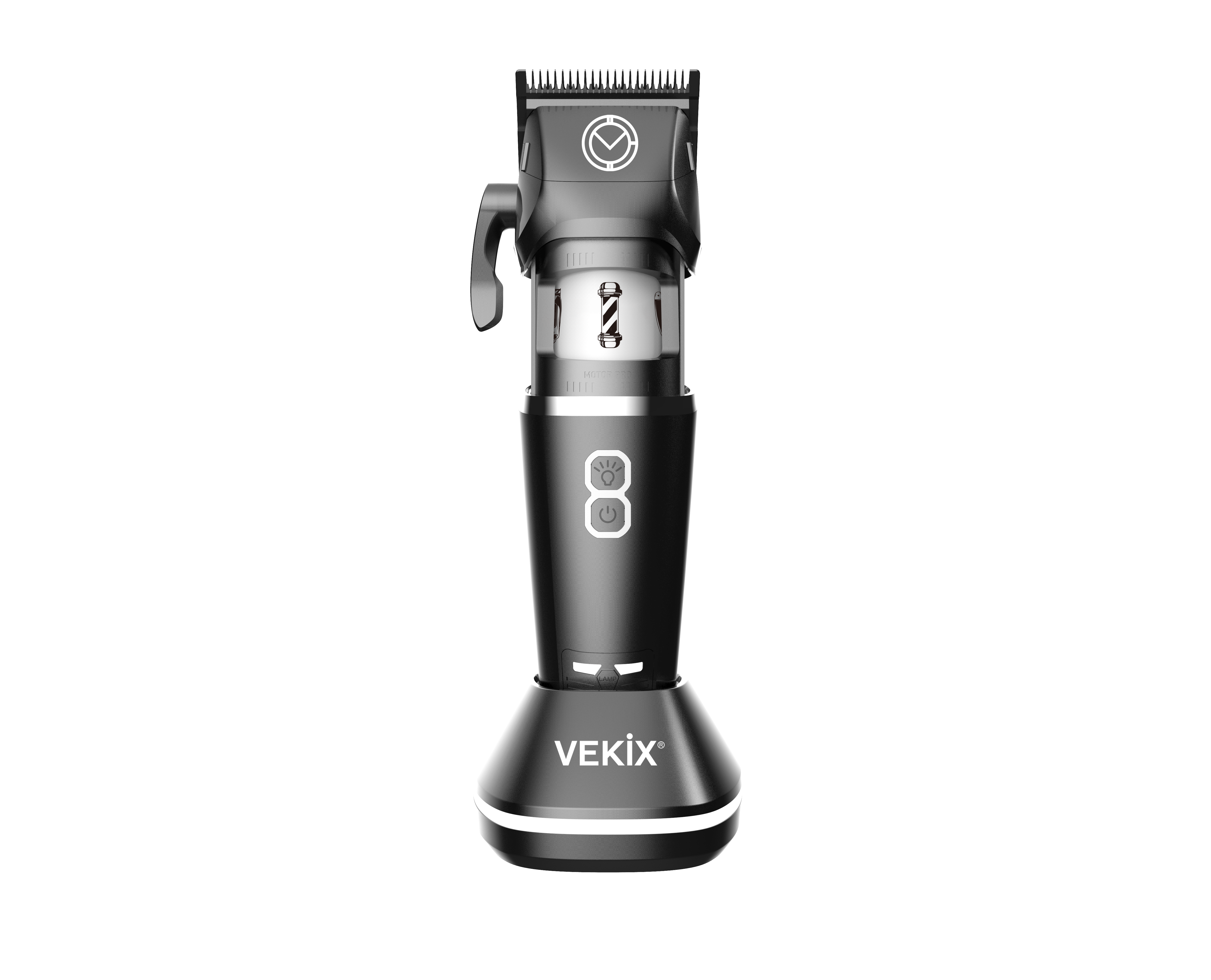 Vekix outer rotor hair clipper black V1 with high-speed 7500 RPM motor, sharp stainless steel blades, and ergonomic cordless design for professional and home hair grooming