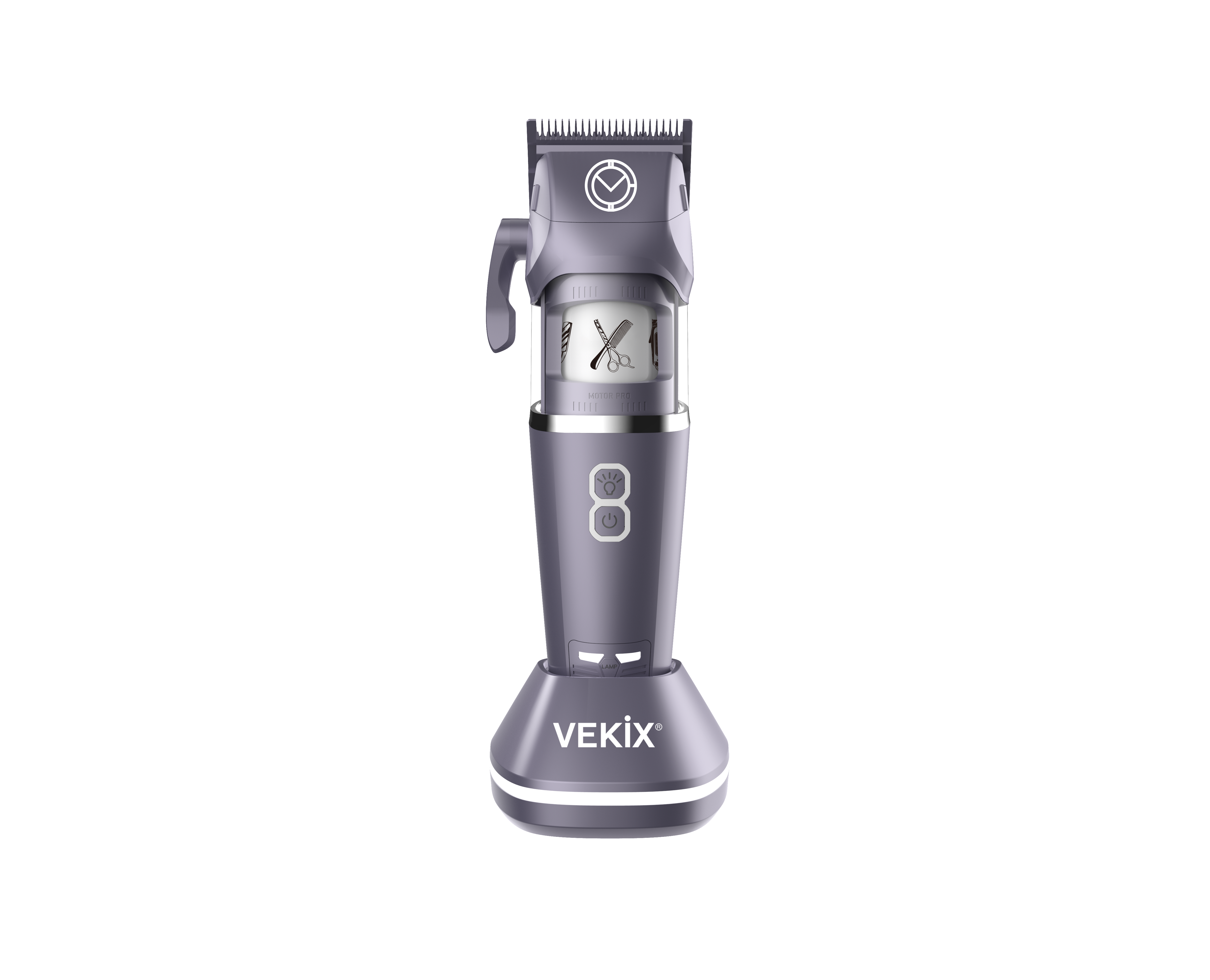 ekix outer rotor hair clipper silver V1 featuring high-speed 7500 RPM motor, sharp stainless steel blades, and ergonomic cordless design for professional and home grooming