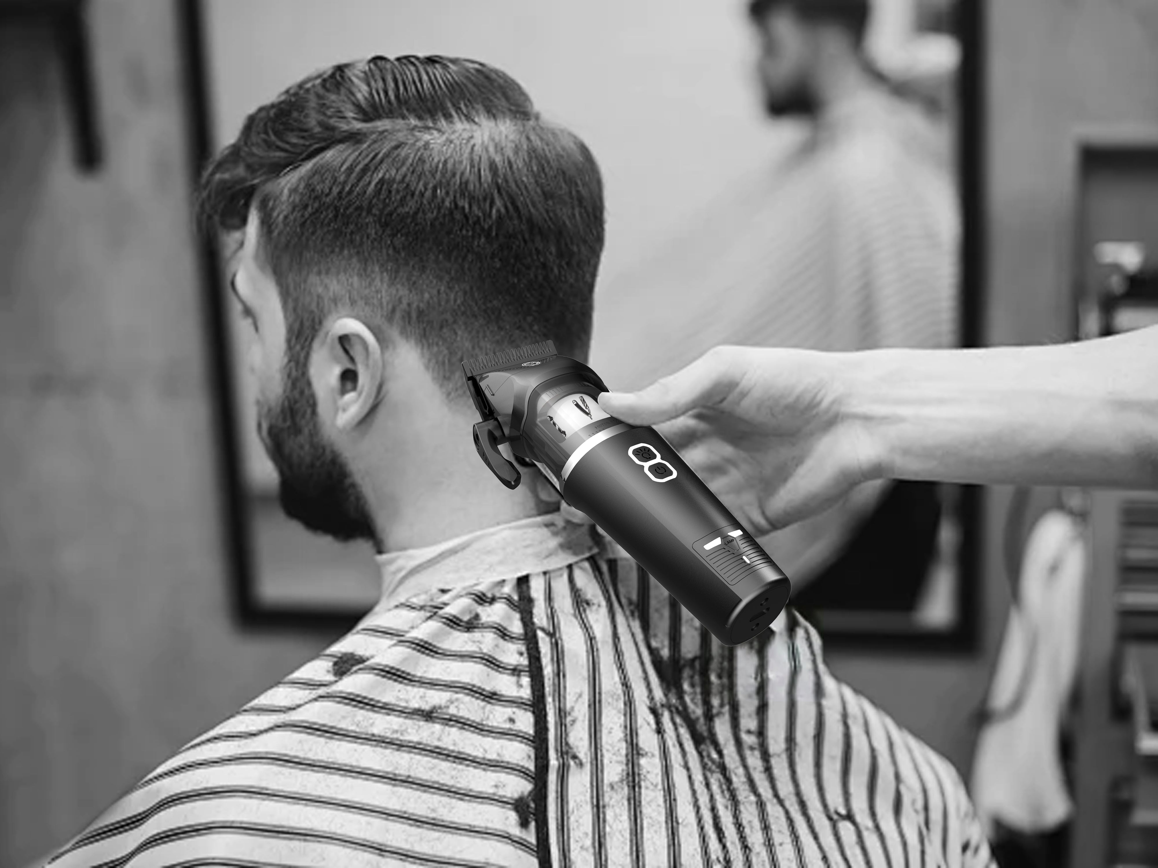 Professional barber using Vekix hair clipper – close-up of precision trimming
