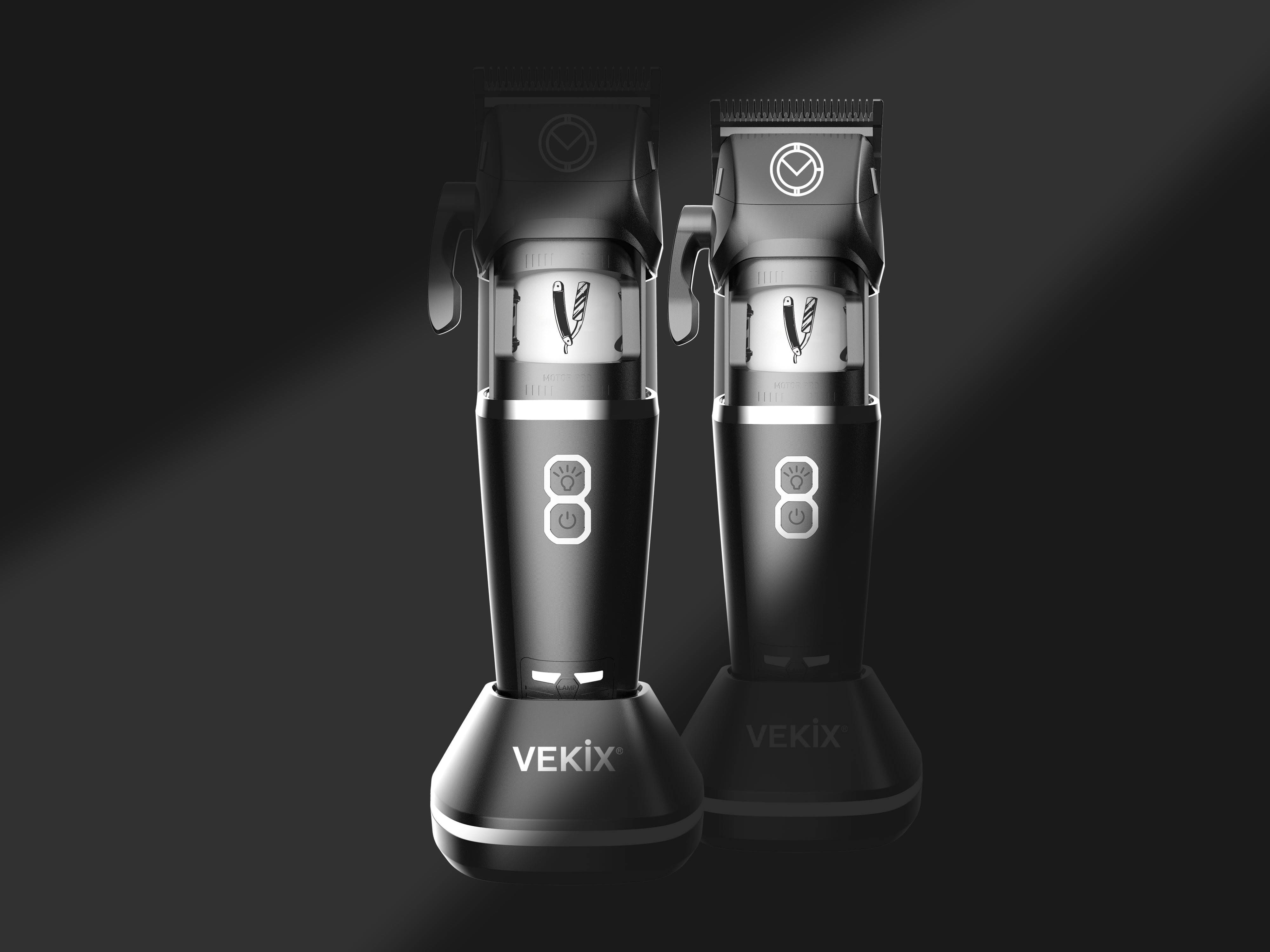 Vekix 7500RPM Hair Clipper clean render, click to customize with unique styles and light technology for barbers and home grooming